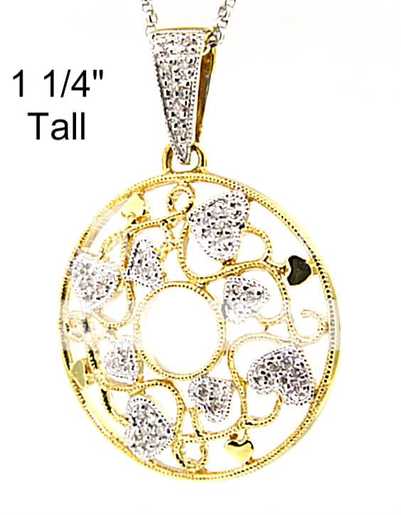 14k Yellow Gold Circle Diamond Pendant .20ct Free Chain  