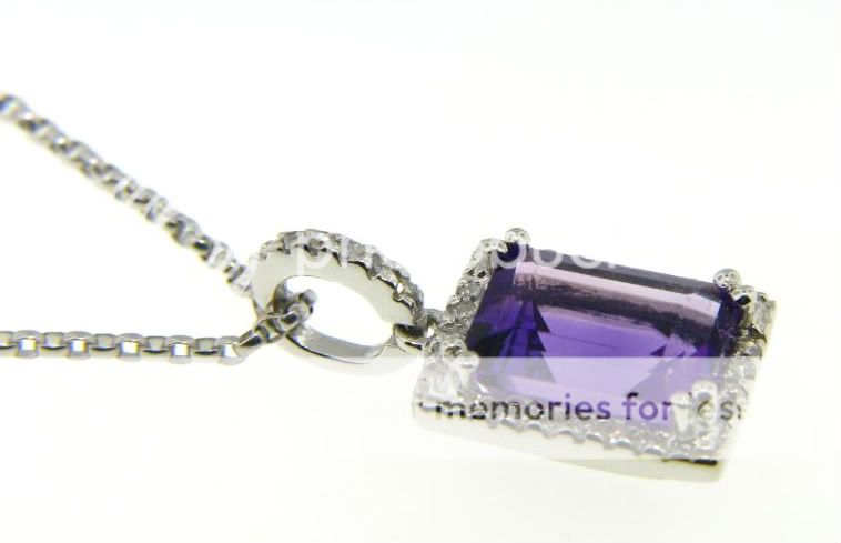 Glittery Natural Amethyst White gold DIAMOND Pendant  